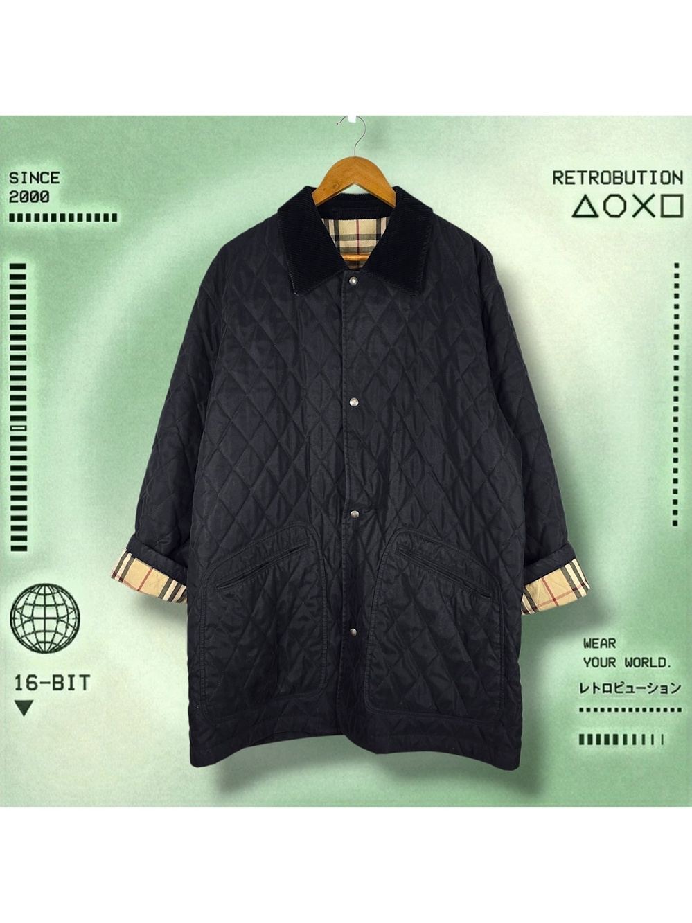 Burberry Quilted Nova Check Jacket Black Size L Reg Fits XL